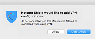 Hotspot Shieldによる設定の変更を許可する